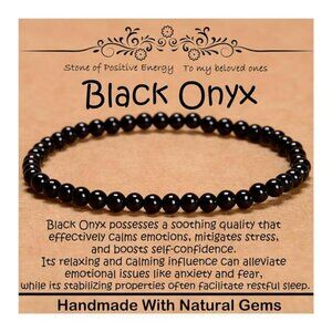 Black onyx gemstone bracelet 4mm natural stone yoga stretch healing jewelry gift